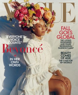 Beyoncé sits on the cover of Vogue September 2018 in a Mona Lisa-esque pose.