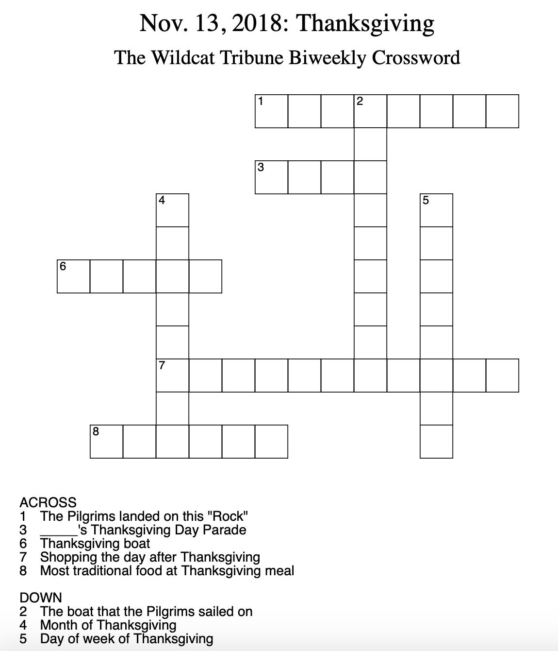 Crosswords: Week 7 – The Wildcat Tribune