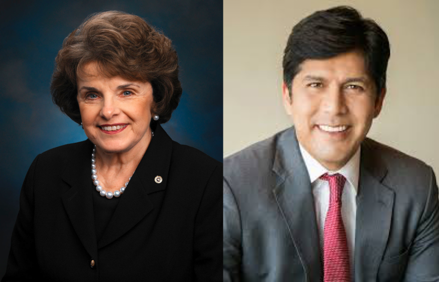 Kevin De Leon (right), incumbent state senator and Democratic candidate for U.S. senator from California, and Dianne Feinstein (left), incumbent Democratic candidate for re-election as U.S. senator from California, face off in the polls for the open U.S. Senate seat.