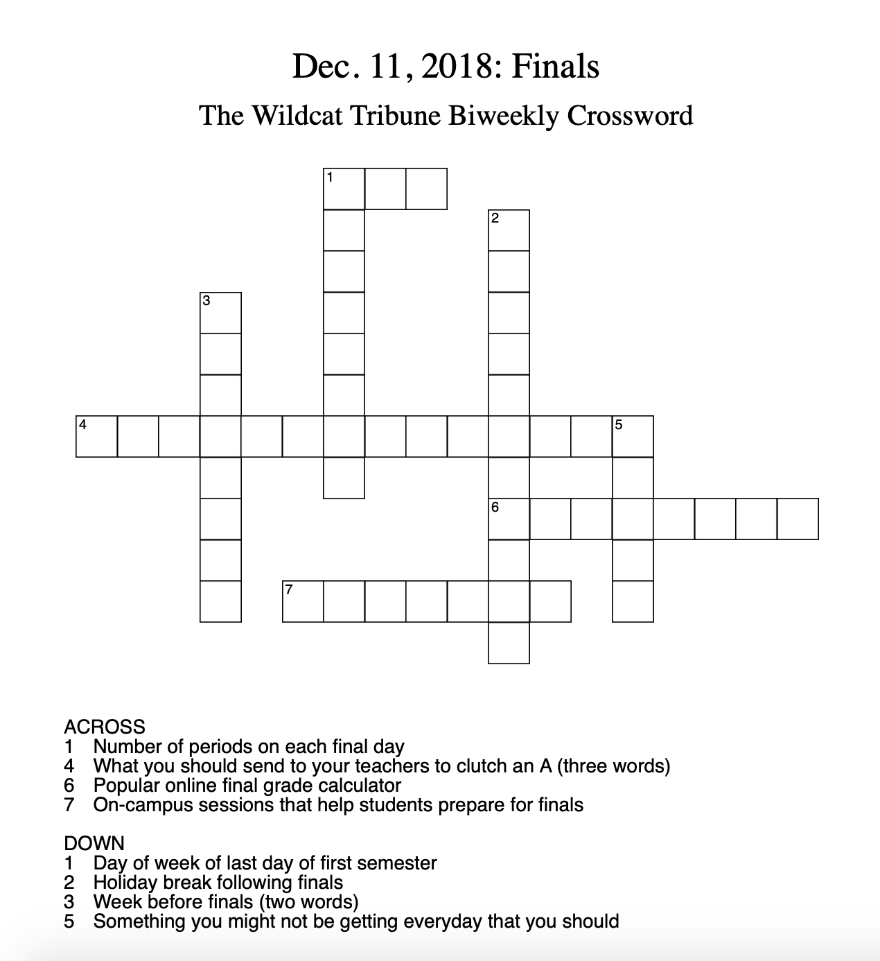 Crosswords: Week 7 – The Wildcat Tribune