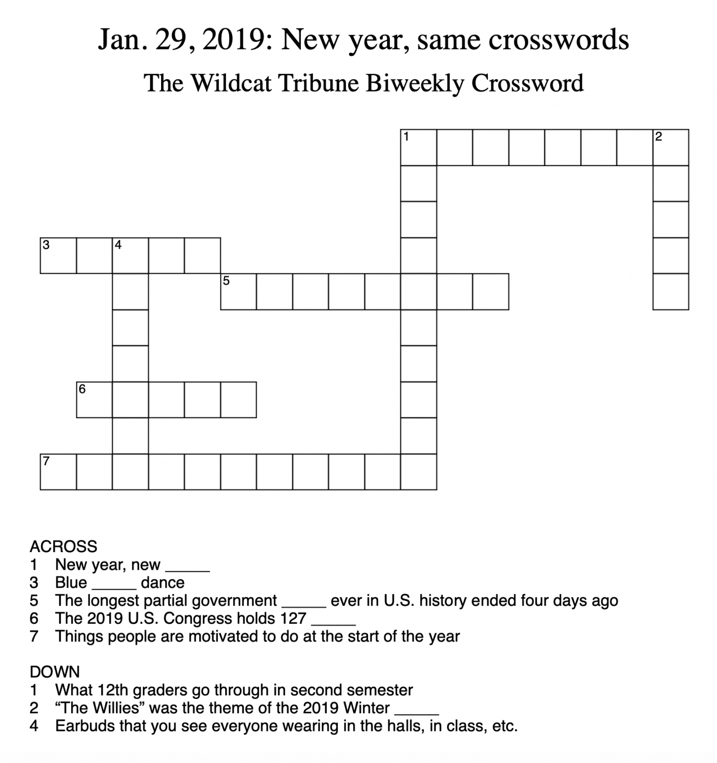 Crosswords: Week 7 – The Wildcat Tribune