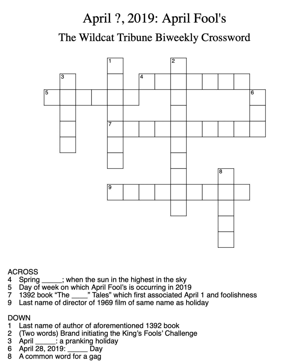 Crosswords: Week 7 – The Wildcat Tribune