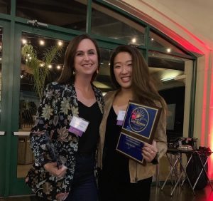 Dougherty Valley art teacher Kelsey Wengel, left, and junior Erin Ku, right, respectively received the title of “Educator of the Year” and the “Outstanding Teen Citizenship Award” on Dec. 4.