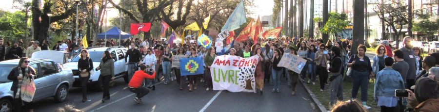 Brazilians+protest+against+the+President+Bolsonaro%E2%80%99s+management+of+the+Amazon+fires+in+Porto+Alegre+on+Aug.+24.