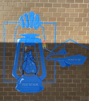 Thanvi Anand, Rhea Park, Dorothy Yeung and Calista Koo created the stunning piece on a brick wall. A heart is formed, encased within a lantern. Inscribed in small letters on the lantern: “You’re not alone.” On the reaching hand: “I’m here for you.”