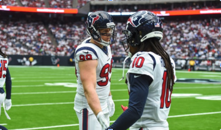 Former Texans JJ Watt and Deandre Hopkins who have both left the Texans and joined the Arizona Cardinals separately 