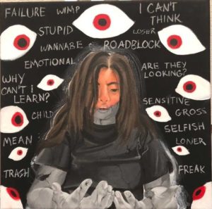 Eternity Owens, a junior at DVHS, draws inspiration from personal experiences to create her piece on social anxiety for her AP Art portfolio.
