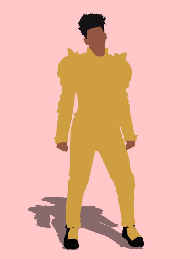 A graphic of Lil Nas X wearing an outfit from the 2021 met gala