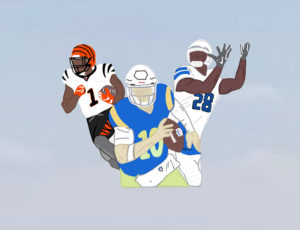 graphic of football players Cooper Kupp, Jonathan Taylor and Jamarr Chase