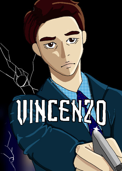 A man holds a gun, the title VINCENZO across the screen