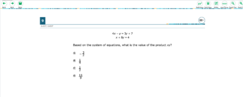 A screenshot of a virtual test question about systems of equations