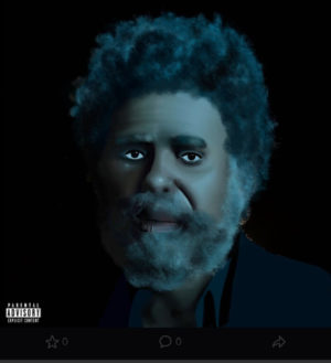 album cover of Dawn F.M, shows The Weeknd with a beard