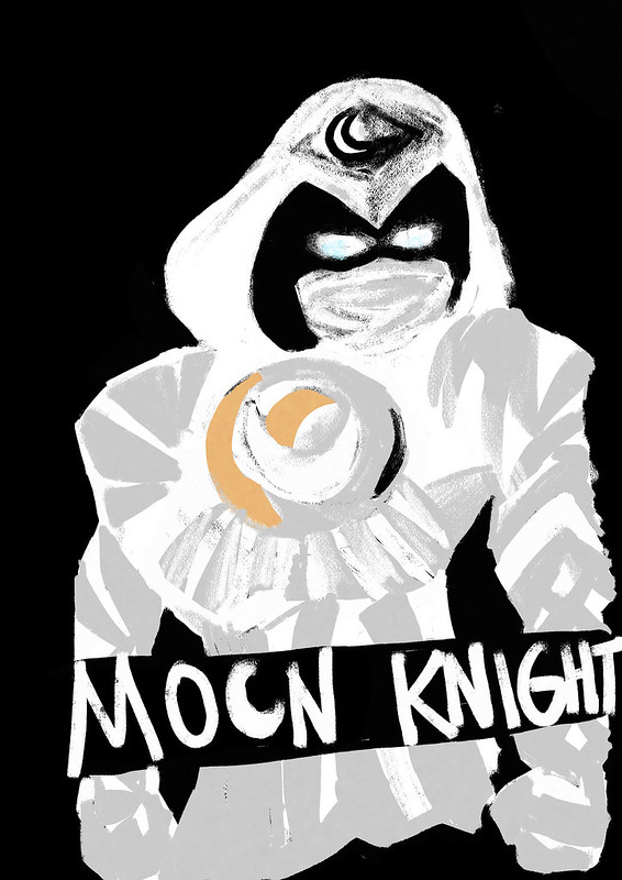 an illustration of Moon Knight in white superhero outfit.