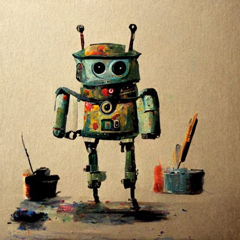 Pictured is a painting of a “robot painter” generated by the AI art platform, Midjourney. As AI-generated art becomes more realistic, many people question its use. 