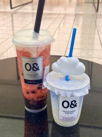 The new boba store Zero& at Stoneridge Mall features Strawberry Marble and Hayes Blue drinks.