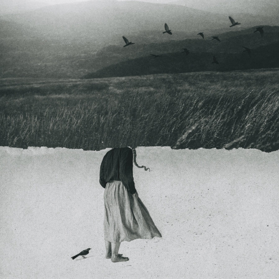 Album cover of BASTARDA’s latest album “Tamoj,” where a headless girl stands at the intersection of bleak snow and somber fields, defining features of eastern Europe.