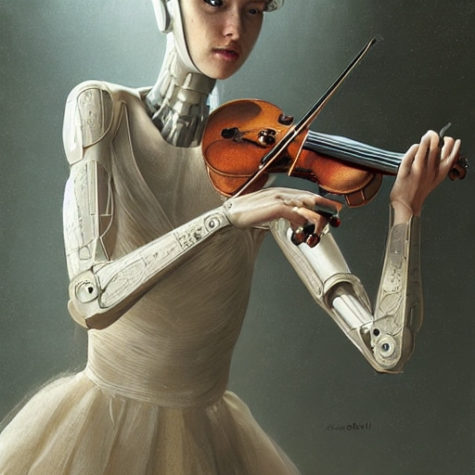 AI generated picture under the command “robot playing the violin” via DeepAI.