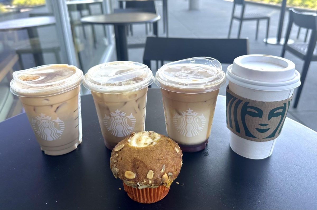 Assortment of fall-themed drinks and food available at Starbucks