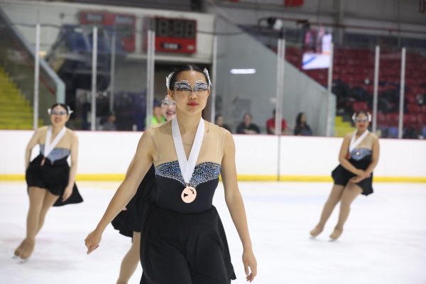 Wu skates with her team, San Francisco Ice Theater, at Nationals, where they won third place.