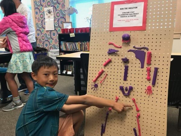 Benjamin Wang points on a part of the skeletal system. 