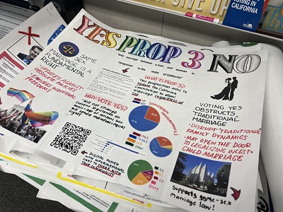 A stack of proposition posters from the AP Gov Dougherty Votes Expo.

