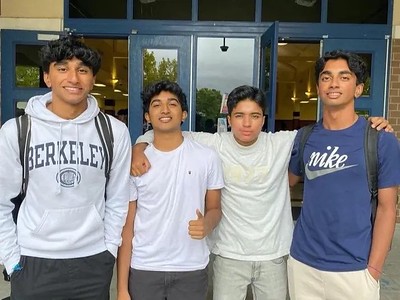 Juniors Nikhil (Far left) and Vinay Rao (Far right)  co-founders of Vertex along with the other co- founders Seniors Akash Abburi and Arnav Gupta aim to provide students with a new method of studying