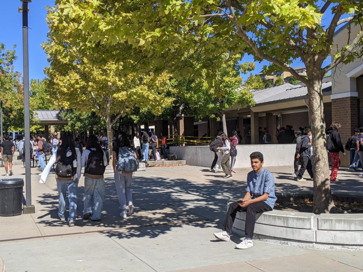 Abhishek Jolad sits at his usual lunch spot near the Commons during lunch at DVHS.