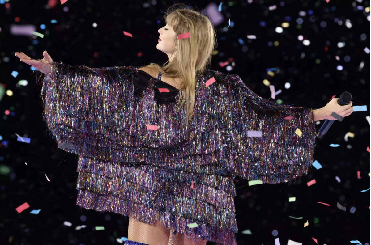 Taylor swift concludes her tour with colorful confetti for all 10 eras.