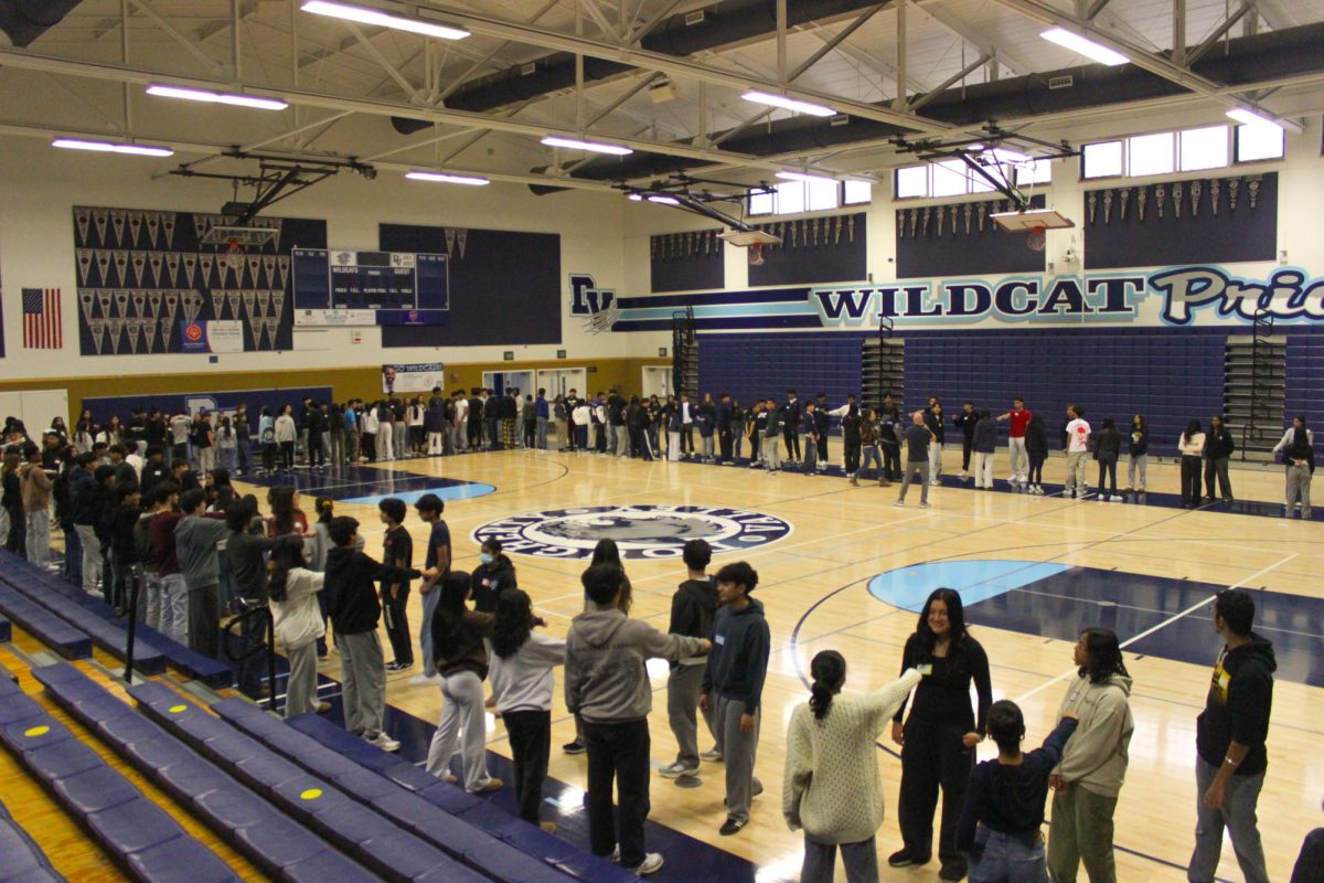 DVHS students interact with one another during a bonding activity featured at Breaking Down the Walls.