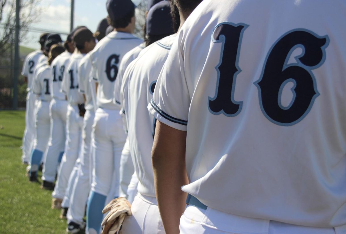 The DVHS mens varsity baseball team lining up before their game on March 3, 2026.