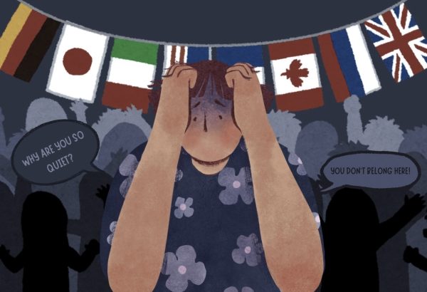 A graphic depicting the internal emotional toll and isolation experienced by students amidst unreported campus racial tensions.